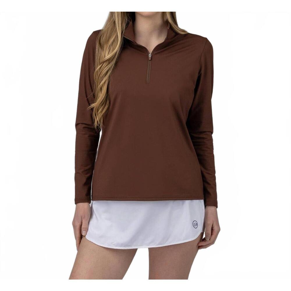 NEW GOOD GOOD GOLF women's perfect grip q-zip top in brown